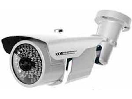 An image of the white KCE SBTI5048 full body bullet surveillance security camera. Fitted with the base mount.